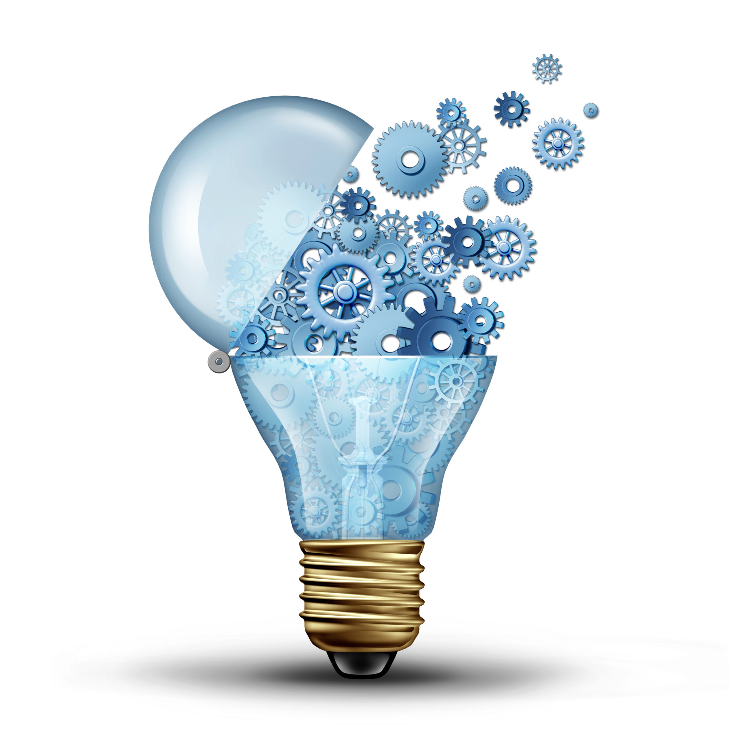 PathForward™ Ecosystem Lightbulb opened up with cogs floating out of it. 