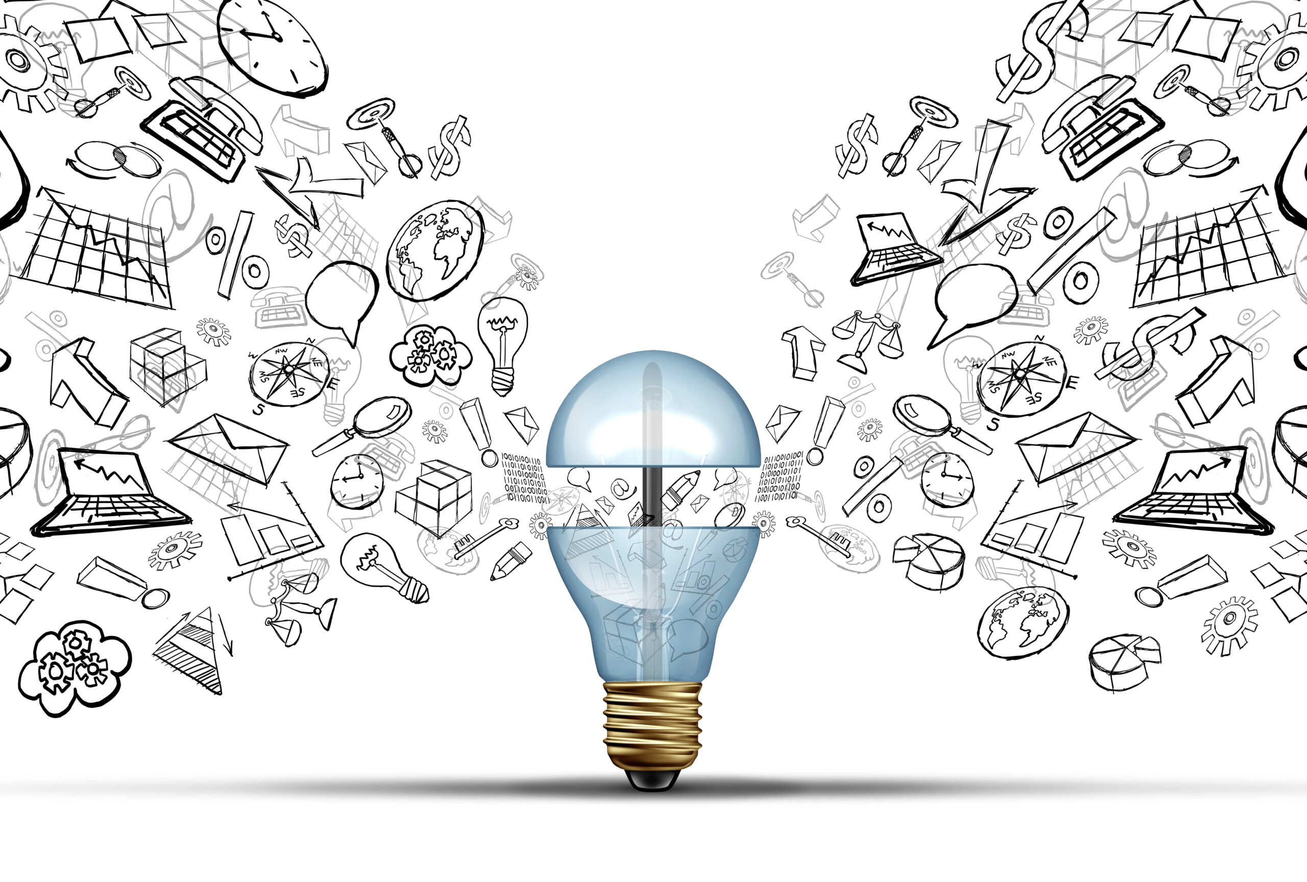PathForward™ Ecosystem image of Lightbulb with ideas and plans flowing out of it.