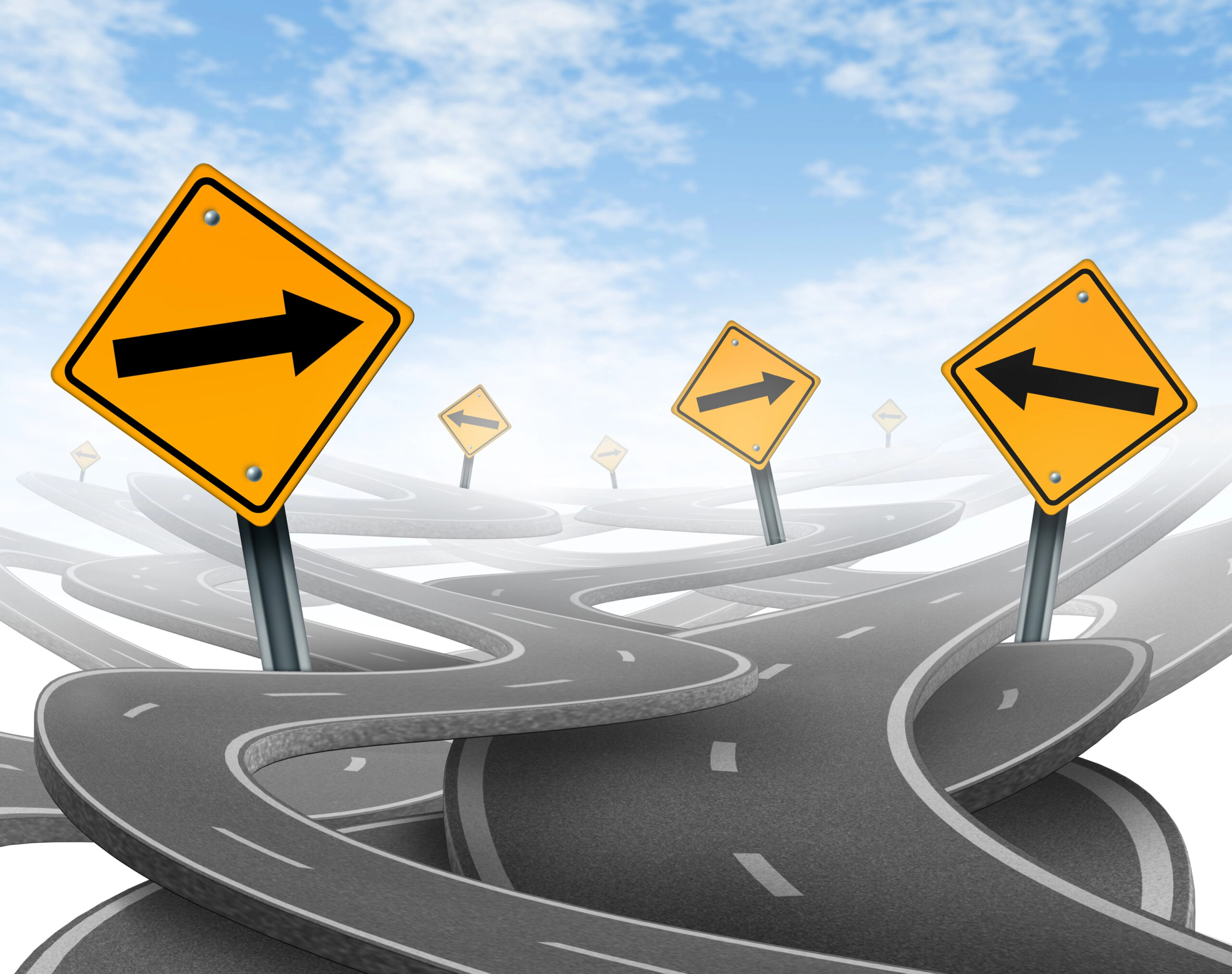 Pathways: Curvy roads with direction signs