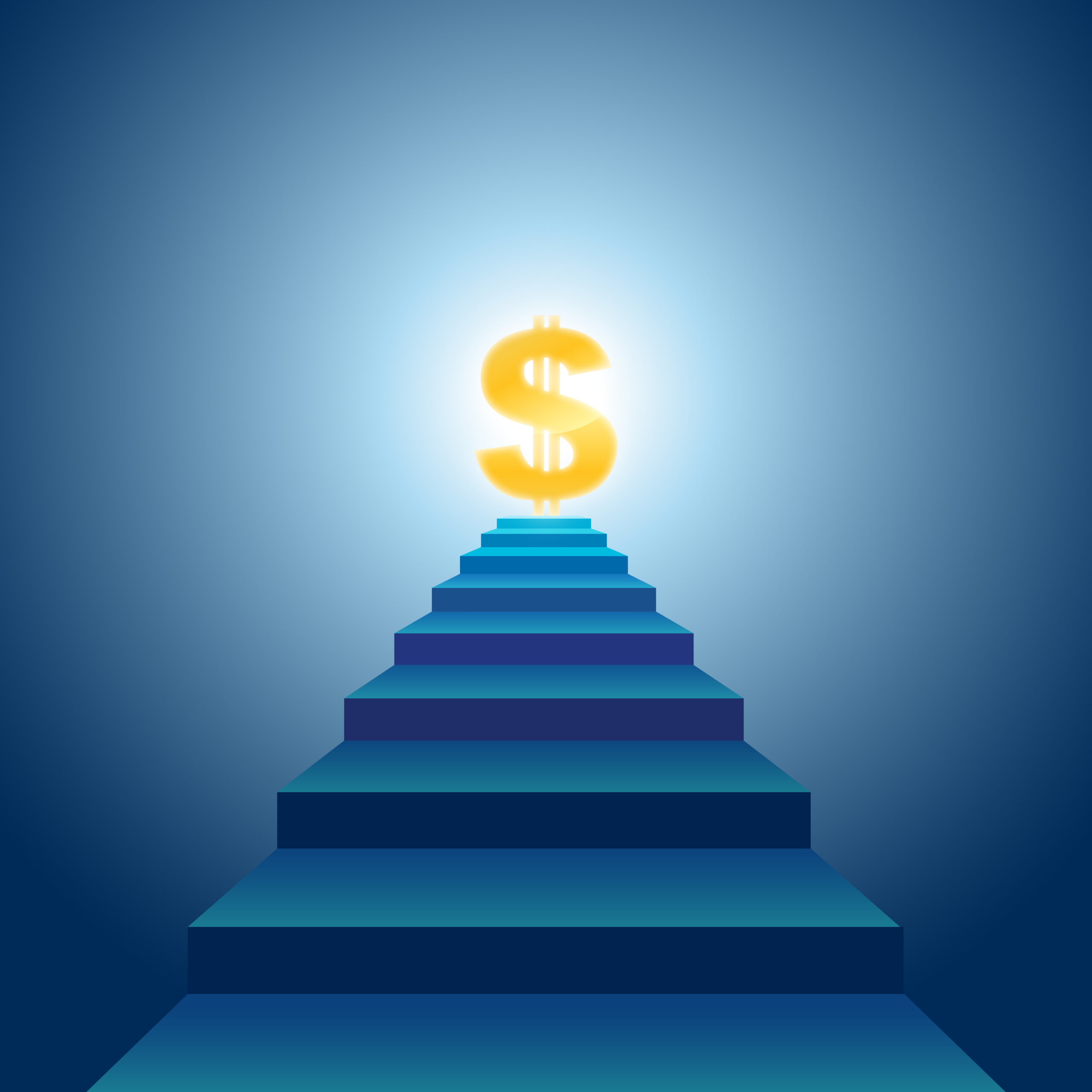 PathForward™ Ecosystem Vector illustration of stairs leading to golden dollar sign.