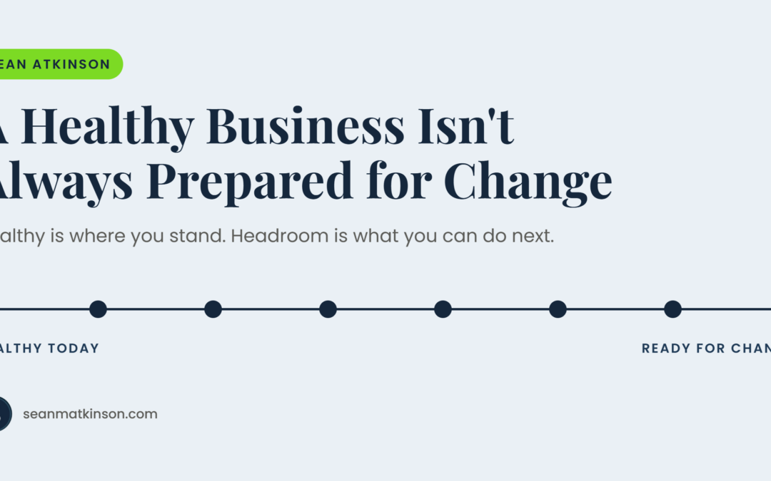 Business navigation graphic contrasting current business health with readiness for change